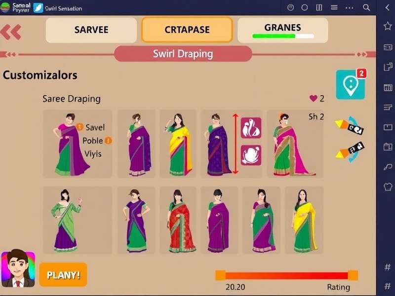 Saree Swirl Sensation gameplay showing various saree draping styles